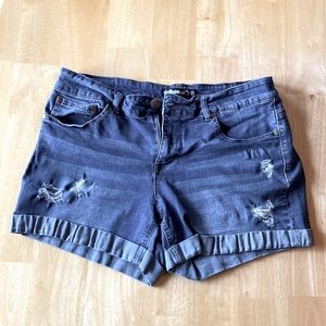 Distressed jean shorts